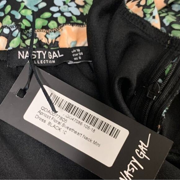 NWT Nasty Gal Apricot Black Floral Long Sleeve Sweetheart Neck Mini Dress Size 6 - Picture 7 of 7